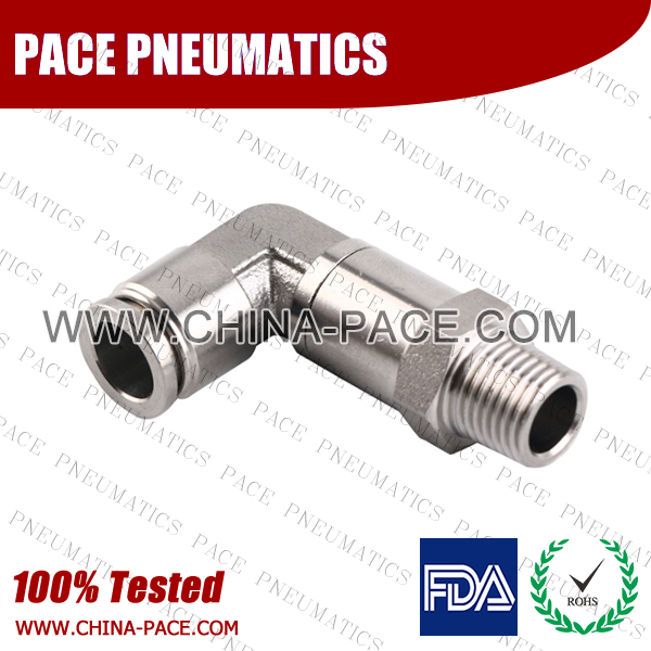 Extend Male Elbow Stainless Steel Push-In Fittings, 316 stainless steel push to connect fittings, Air Fittings, one touch tube fittings, all metal push in fittings, Push to Connect Fittings, Pneumatic Fittings